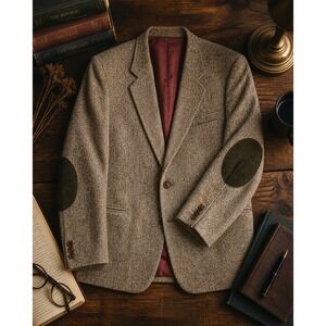 Vintage Wool Tweed Blazer Elbow Patches Dark Academia Grandpa Core Canada 42R